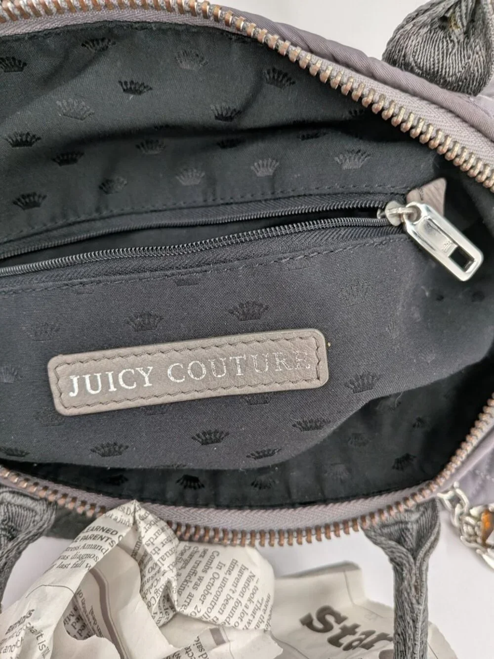 Vtg Y2K Juicy Couture Nylon Quilted Puffer Satchel Handbag With‎ Logo Gem Charm